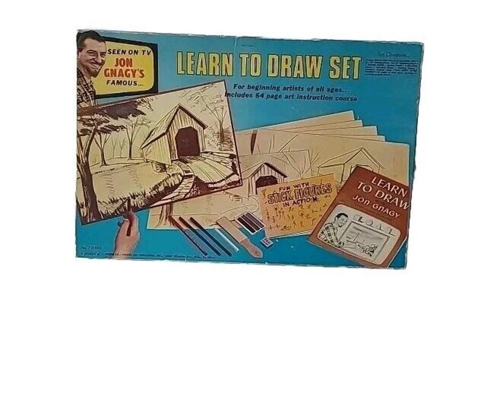 Vintage Jon Gagny's Learn to Draw Set Large Box Partial Contents